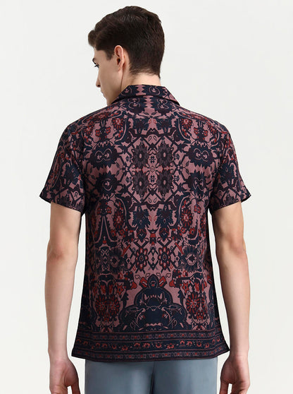 Pink & Blue Printed Slim Fit Party Wear Shirt | Wyre
