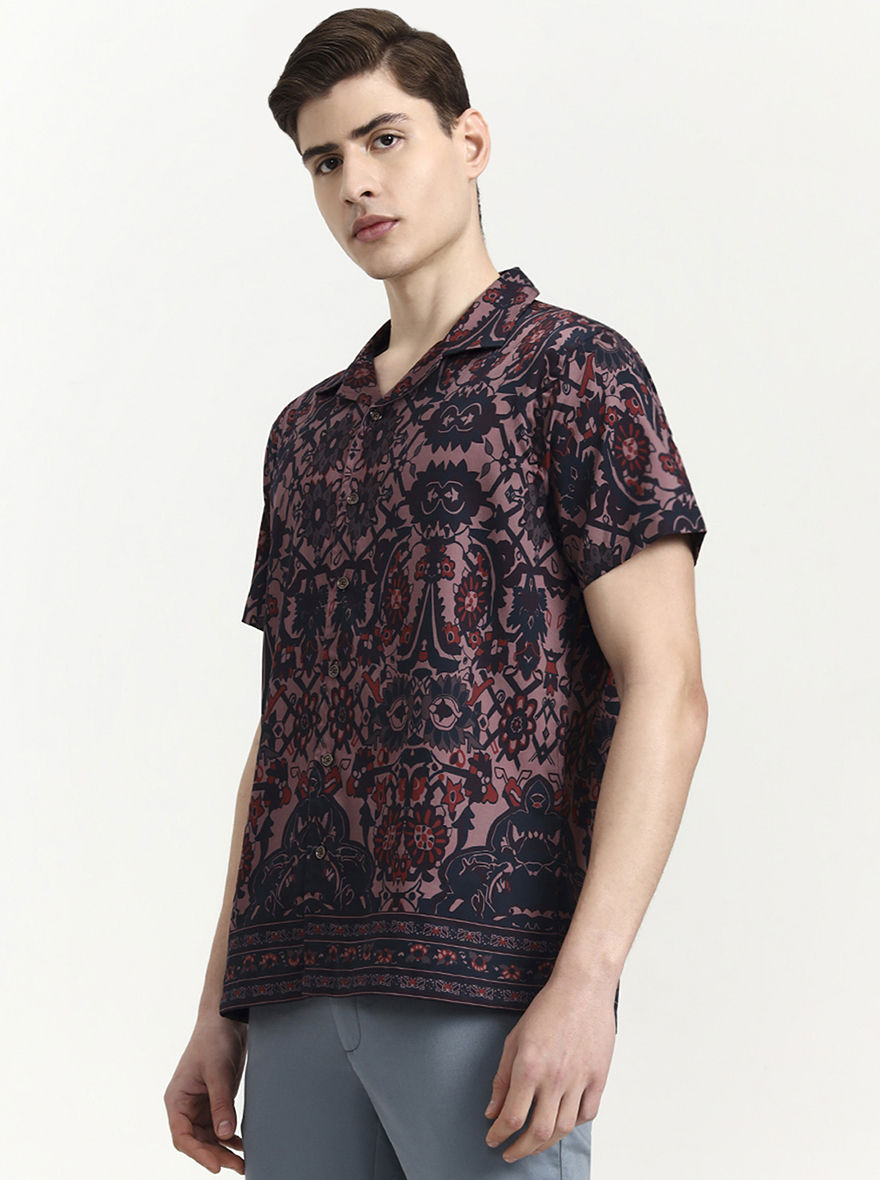 Pink & Blue Printed Slim Fit Party Wear Shirt | Wyre