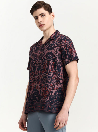 Pink & Blue Printed Slim Fit Party Wear Shirt | Wyre