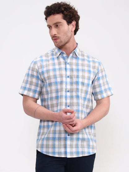 Blue Checked Slim Fit Casual Shirt | Greenfibre