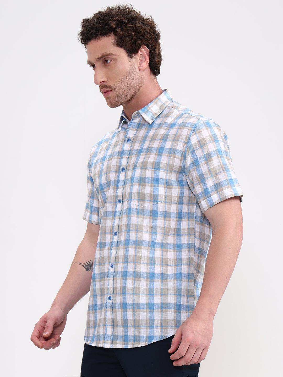 Blue Checked Slim Fit Casual Shirt | Greenfibre
