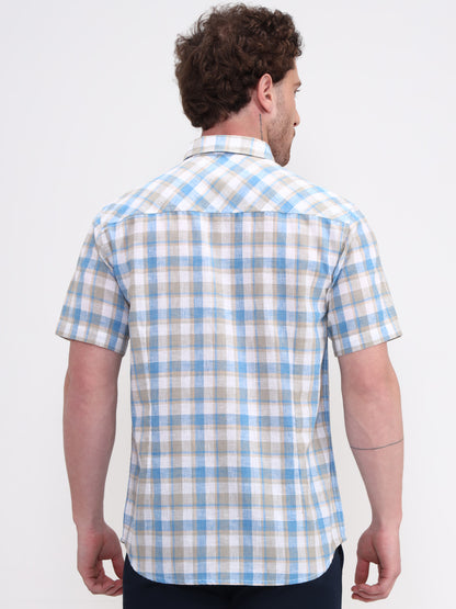 Blue Checked Slim Fit Casual Shirt | Greenfibre