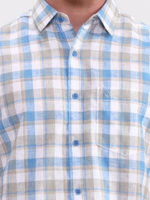 Blue Checked Slim Fit Casual Shirt | Greenfibre