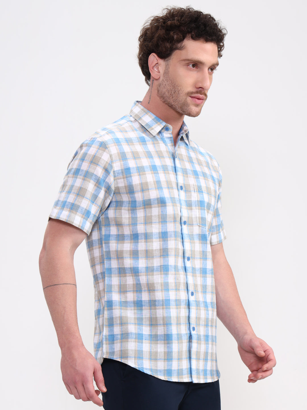 Blue Checked Slim Fit Casual Shirt | Greenfibre