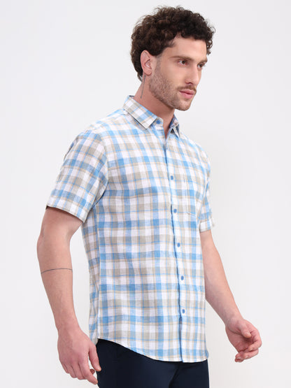 Blue Checked Slim Fit Casual Shirt | Greenfibre
