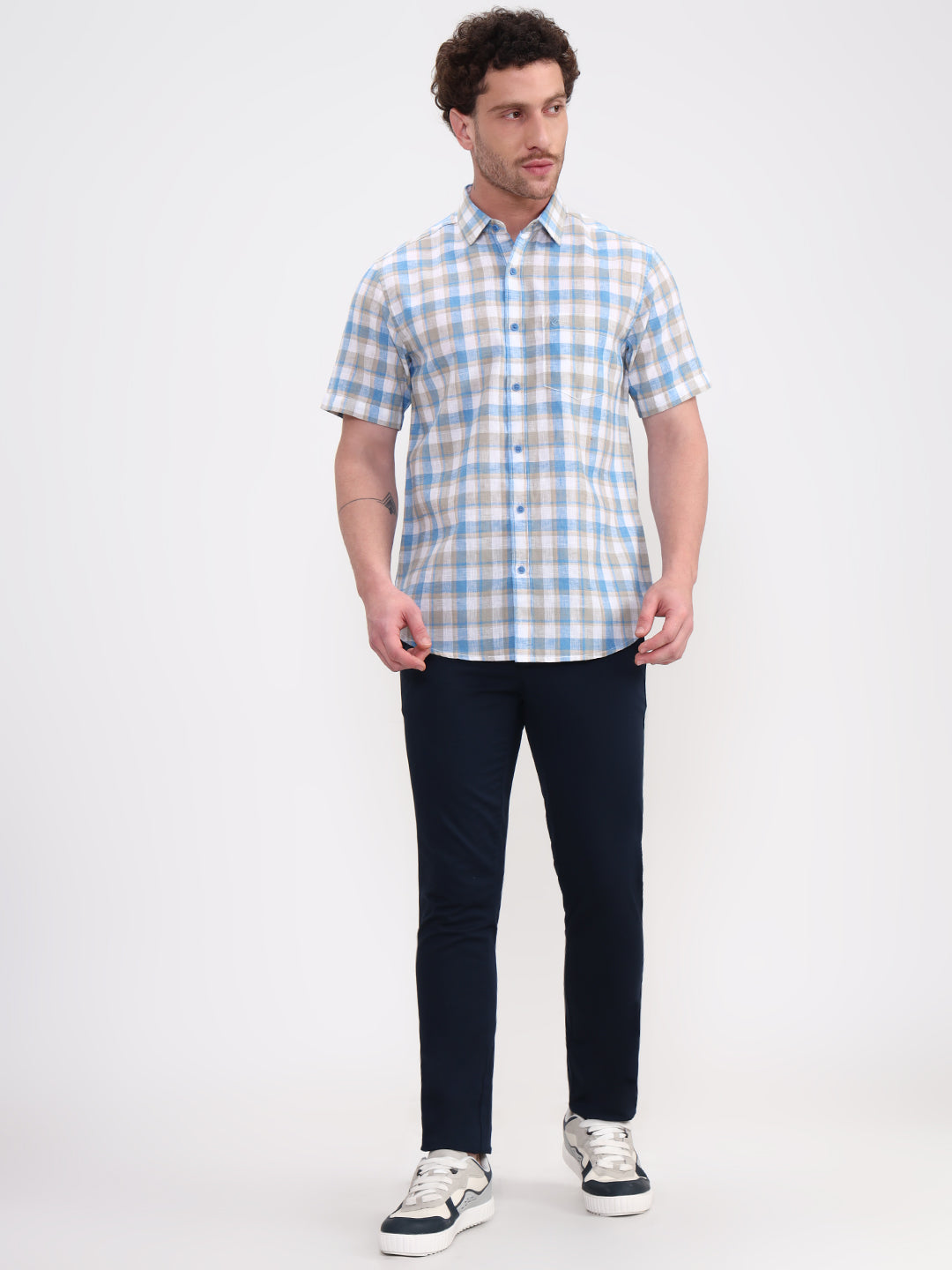 Blue Checked Slim Fit Casual Shirt | Greenfibre