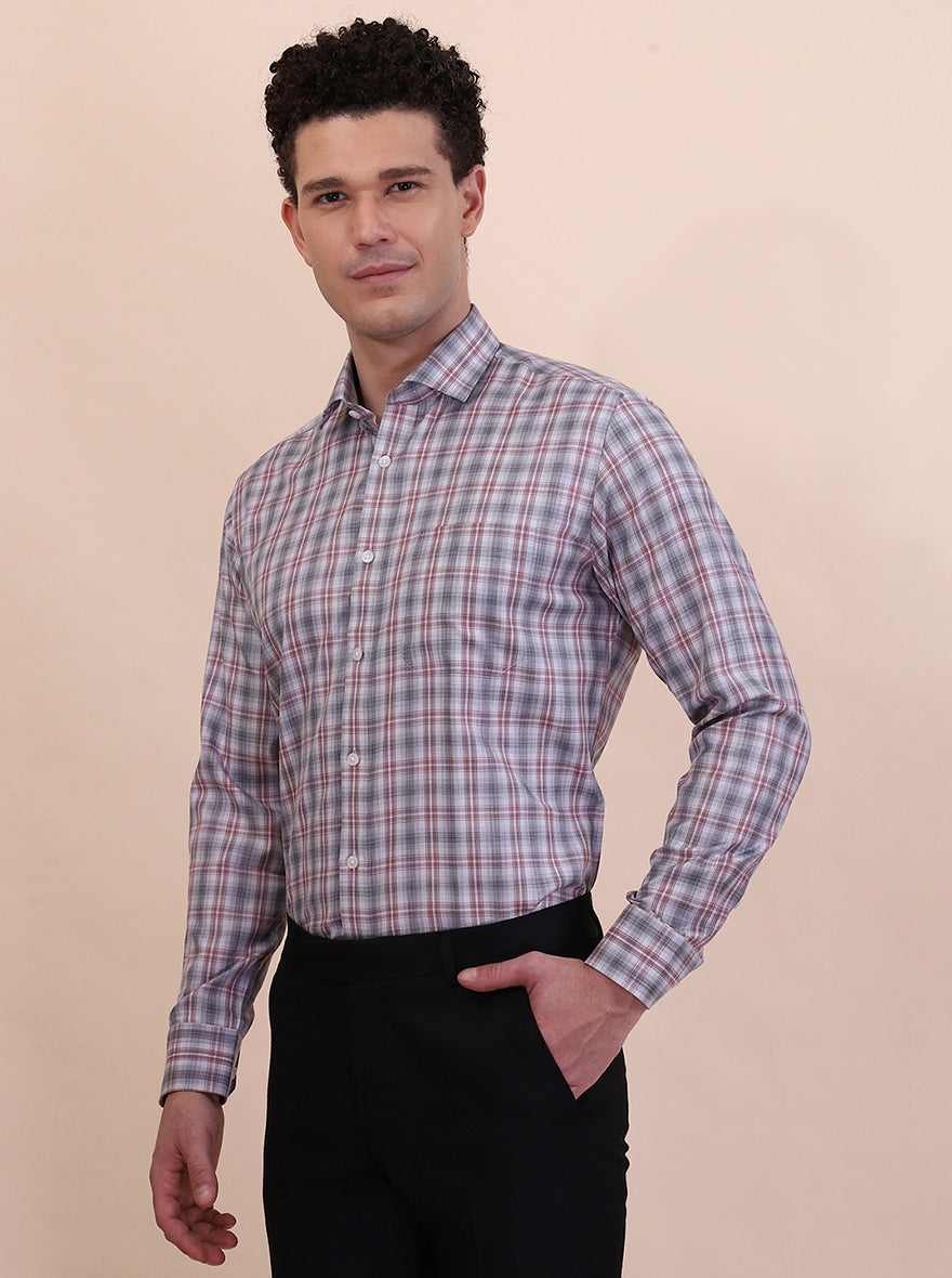 Grey & Red Checked Regular Fit Formal Shirt | Greenfibre