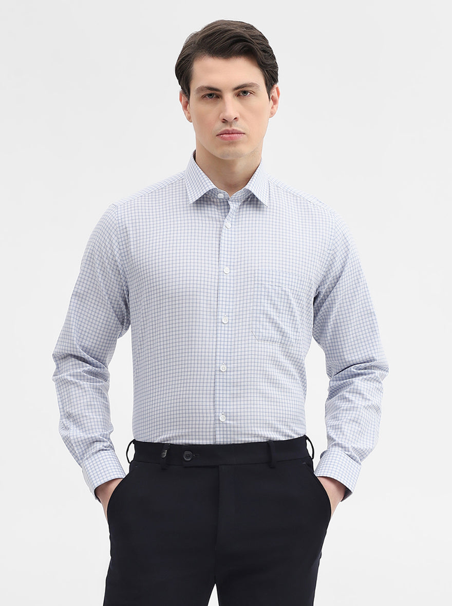 Blue & White Checked Regular Fit Formal Shirt | JadeBlue