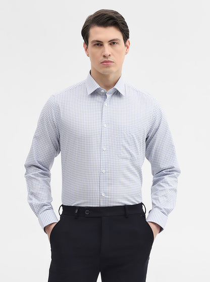 Blue & White Checked Regular Fit Formal Shirt | JadeBlue