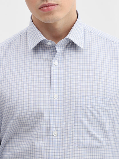 Blue & White Checked Regular Fit Formal Shirt | JadeBlue
