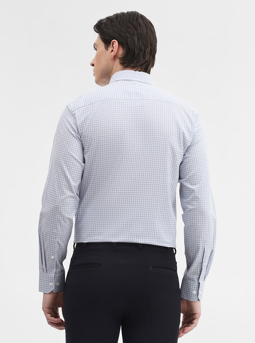 Blue & White Checked Regular Fit Formal Shirt | JadeBlue