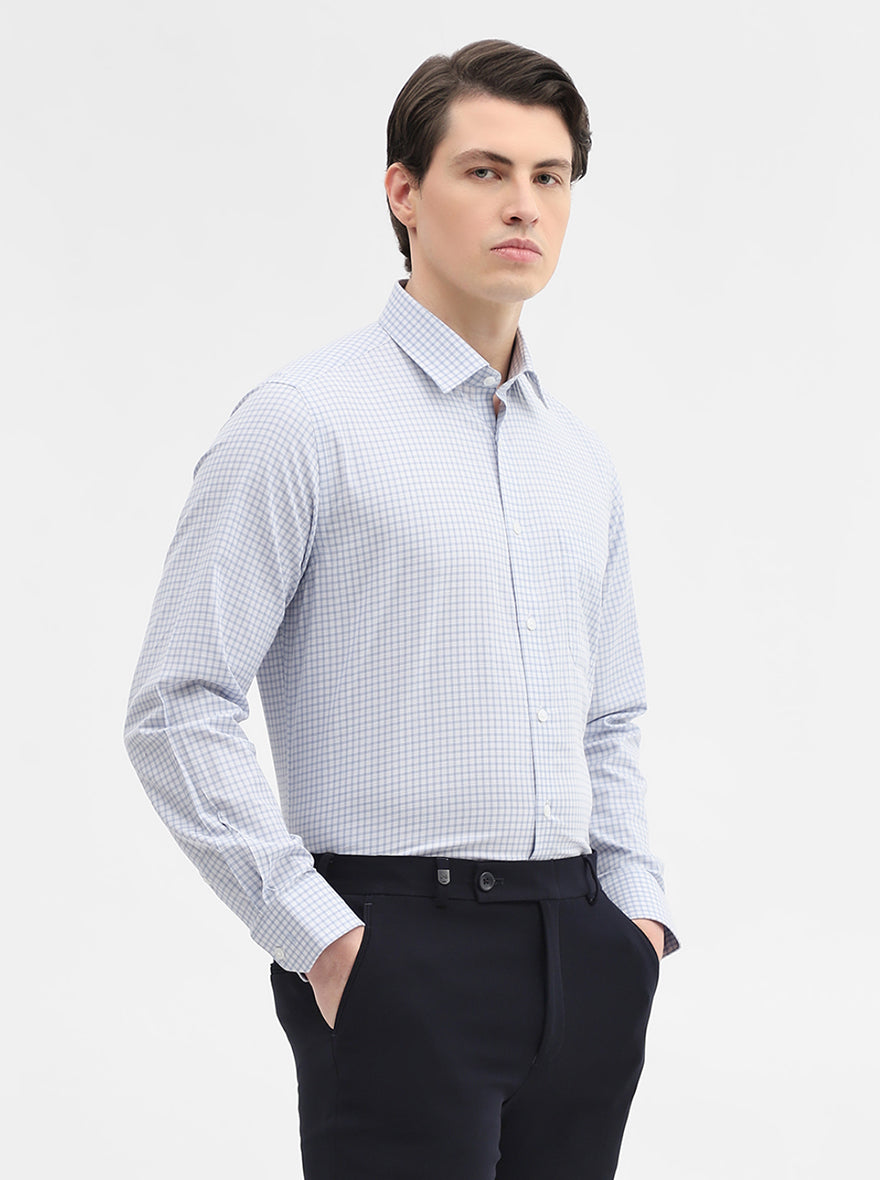 Blue & White Checked Regular Fit Formal Shirt | JadeBlue
