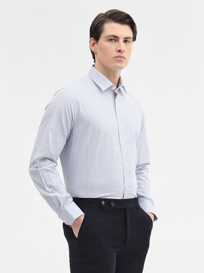 Blue & White Checked Regular Fit Formal Shirt | JadeBlue