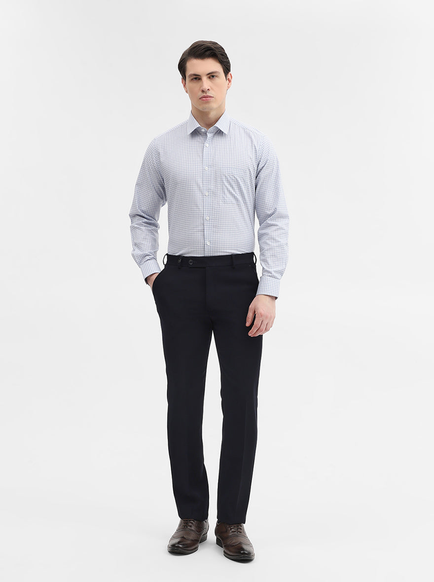 Blue & White Checked Regular Fit Formal Shirt | JadeBlue