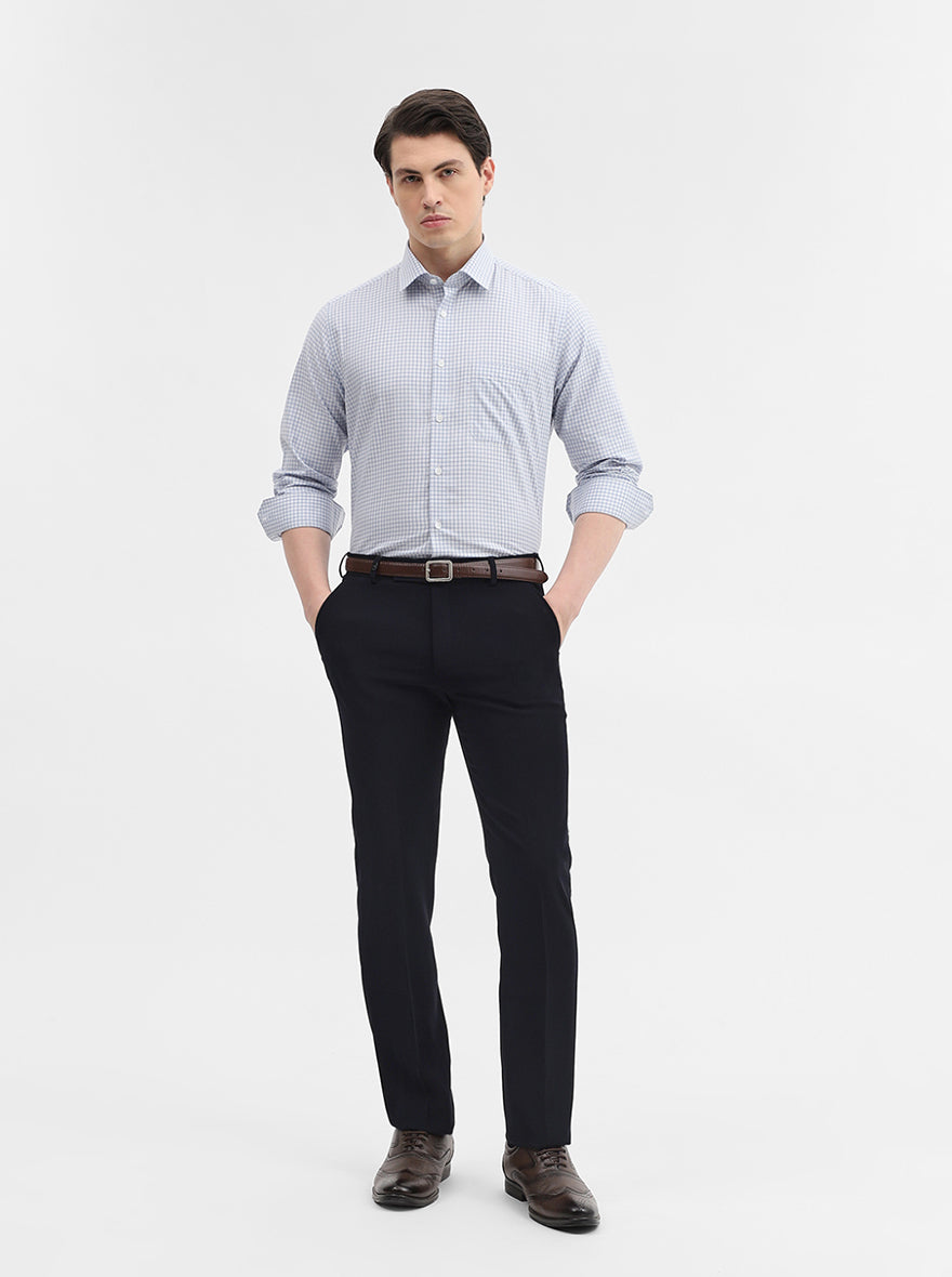 Blue & White Checked Regular Fit Formal Shirt | JadeBlue