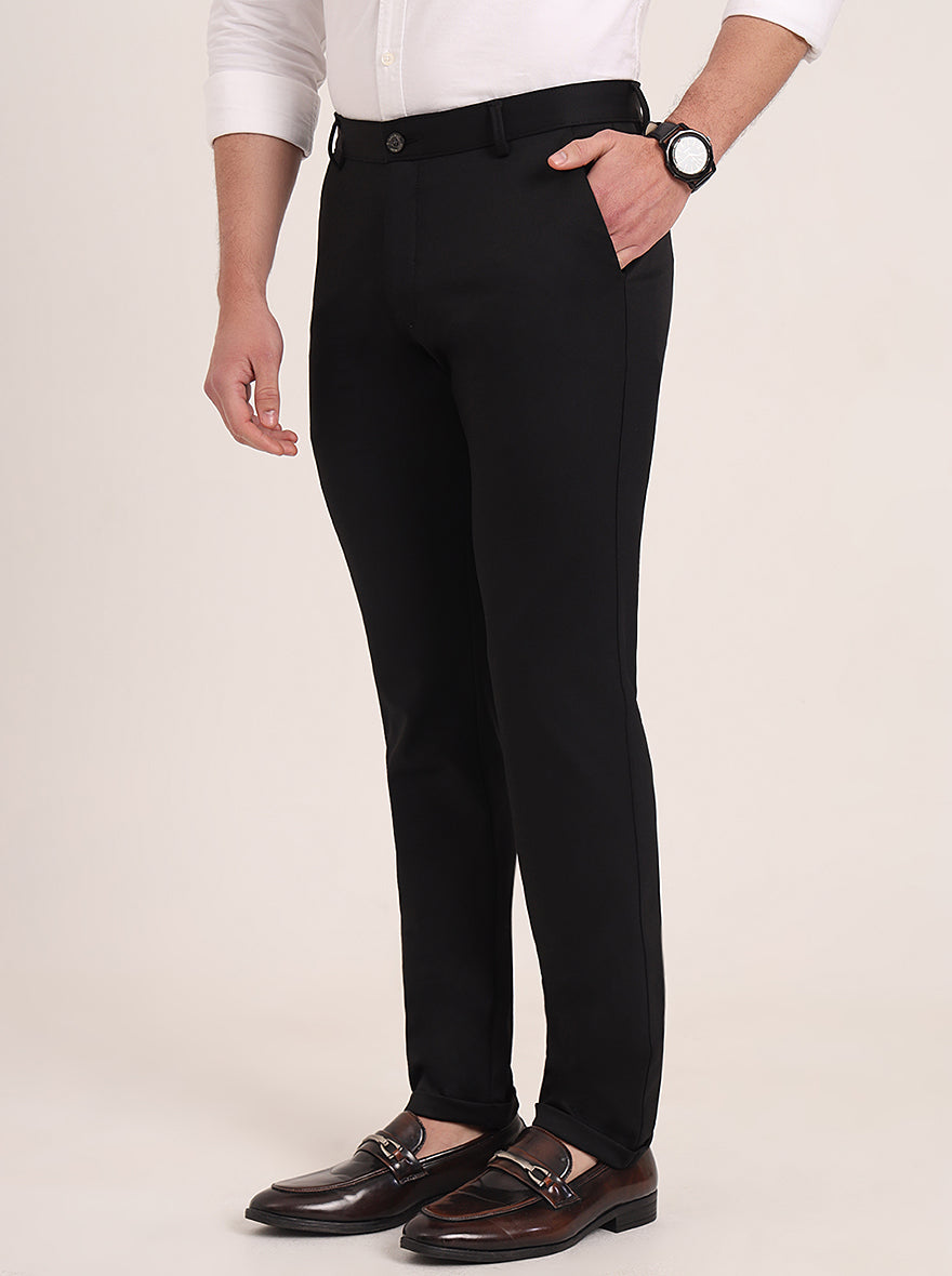 Black Solid Slim Fit Club Wear Trouser | JB Studio