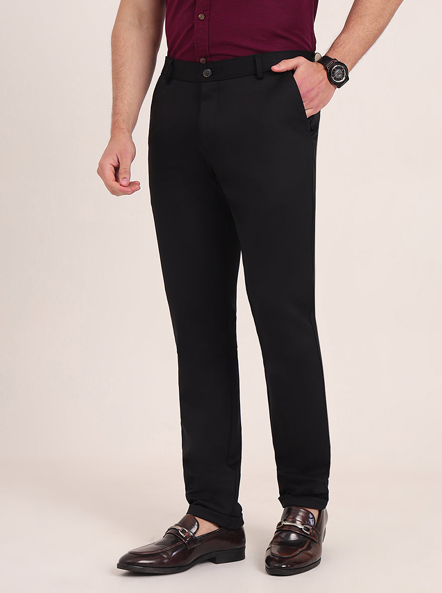 Navy Blue Solid Slim Fit Club Wear Trouser | JB Studio