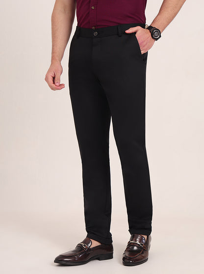 Navy Blue Solid Slim Fit Club Wear Trouser | JB Studio
