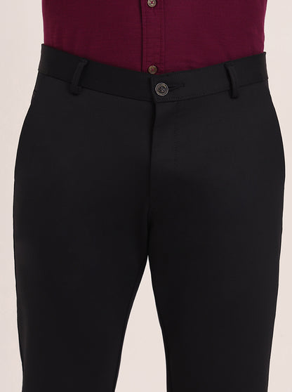 Navy Blue Solid Slim Fit Club Wear Trouser | JB Studio