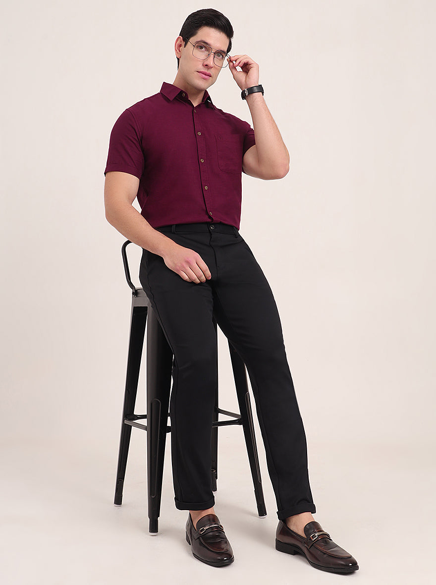 Navy Blue Solid Slim Fit Club Wear Trouser | JB Studio