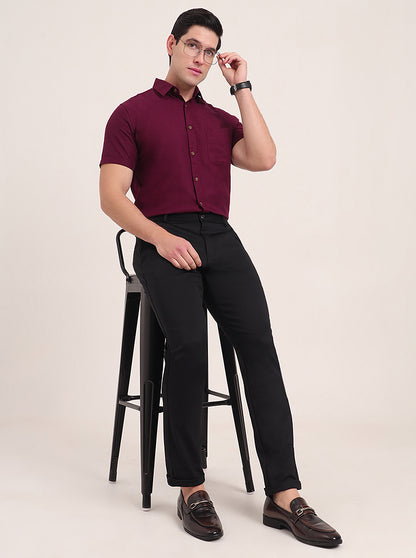 Navy Blue Solid Slim Fit Club Wear Trouser | JB Studio