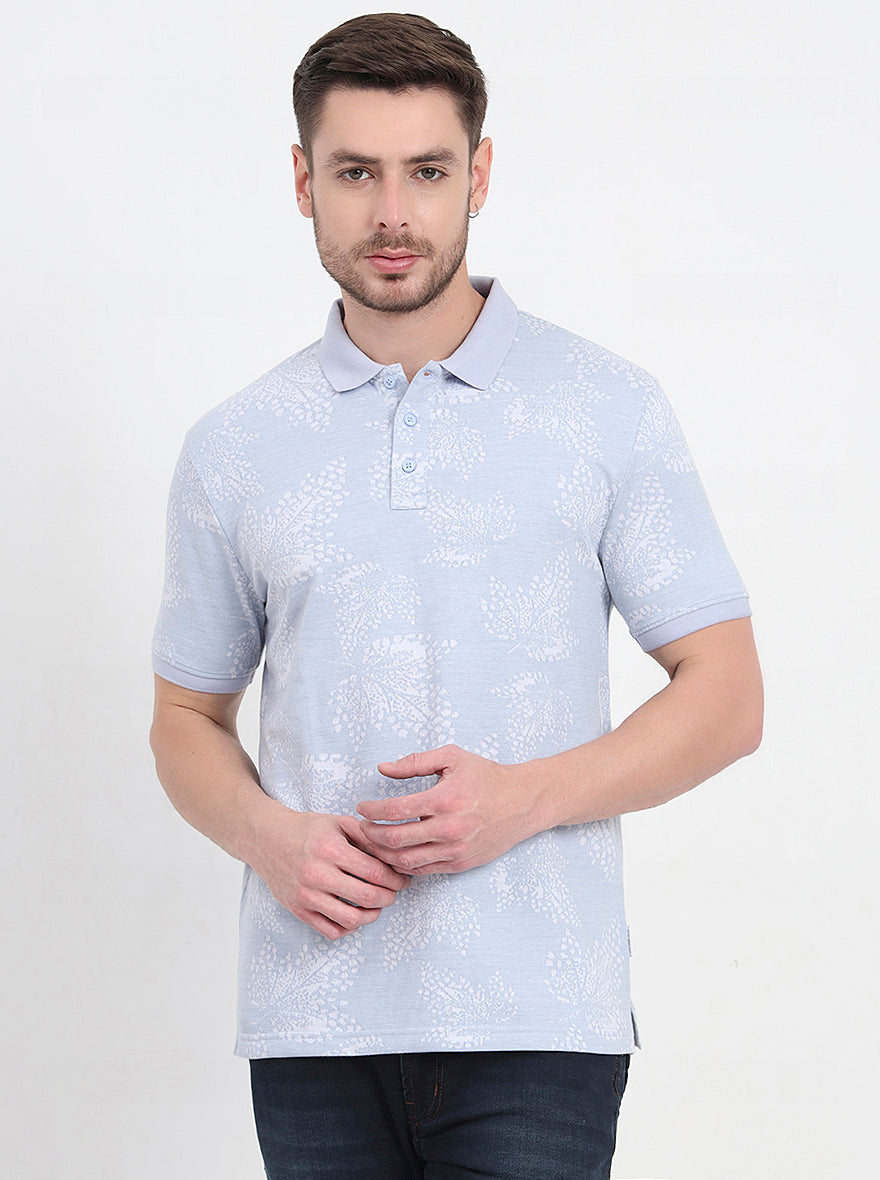 Blue Printed Slim Fit Polo T-Shirt | JadeBlue