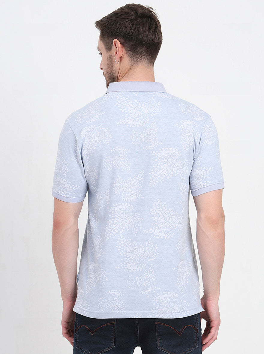 Blue Printed Slim Fit Polo T-Shirt | JadeBlue