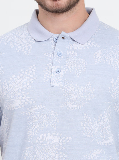 Blue Printed Slim Fit Polo T-Shirt | JadeBlue