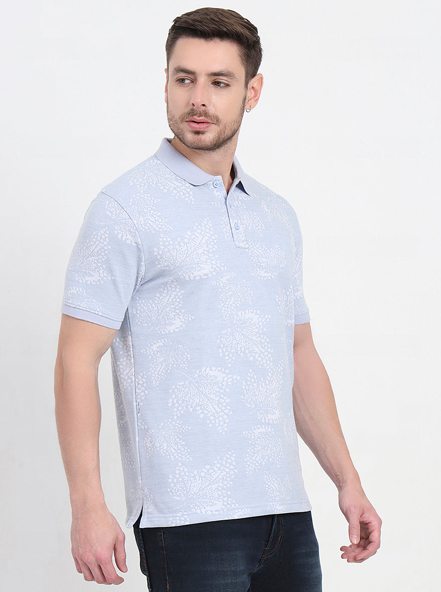 Blue Printed Slim Fit Polo T-Shirt | JadeBlue