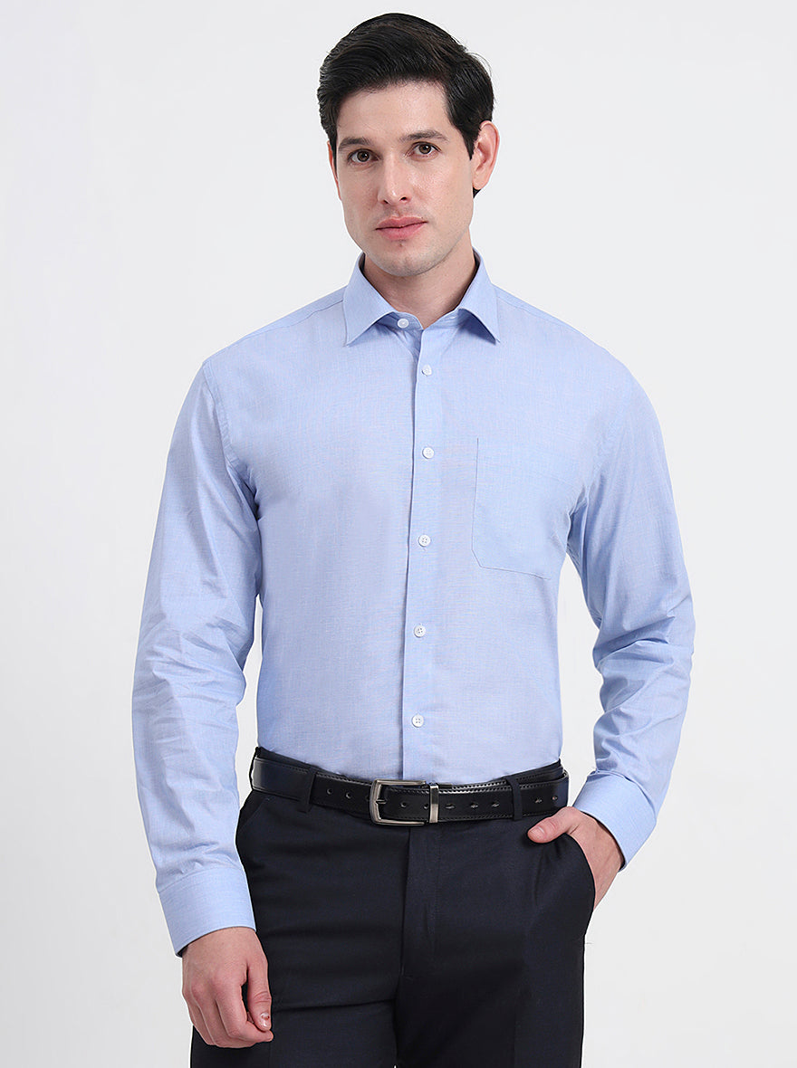 Blue Solid Regular Fit Formal Shirt | JadeBlue