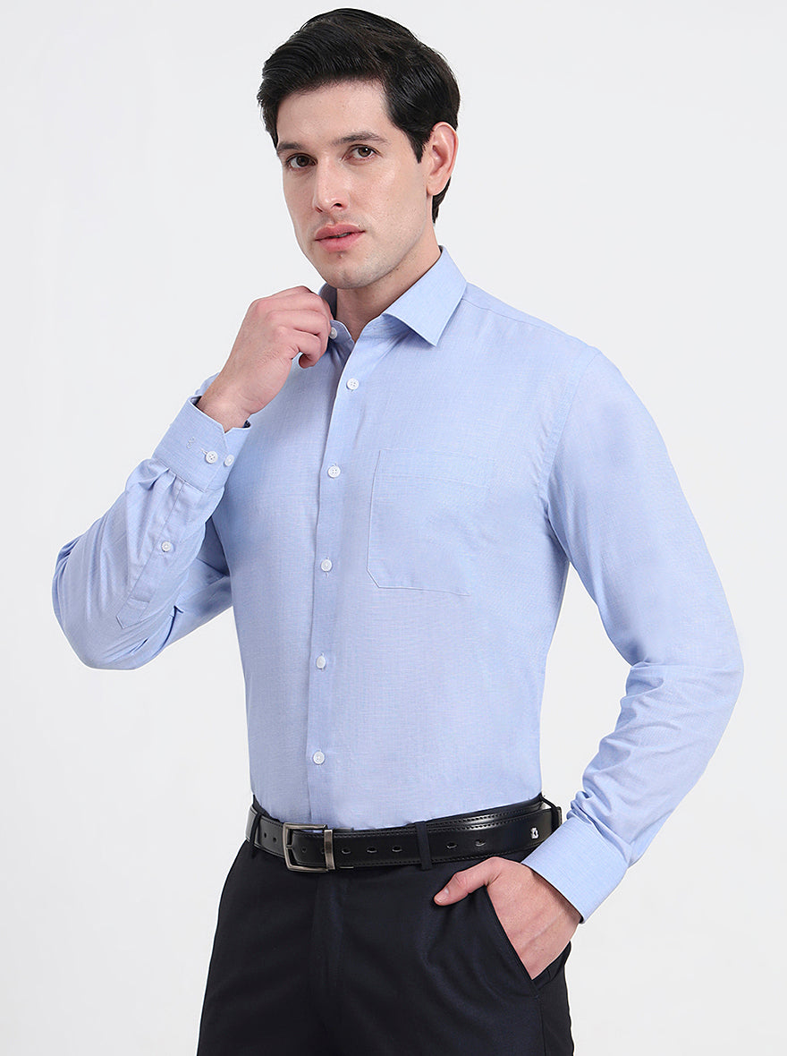 Blue Solid Regular Fit Formal Shirt | JadeBlue