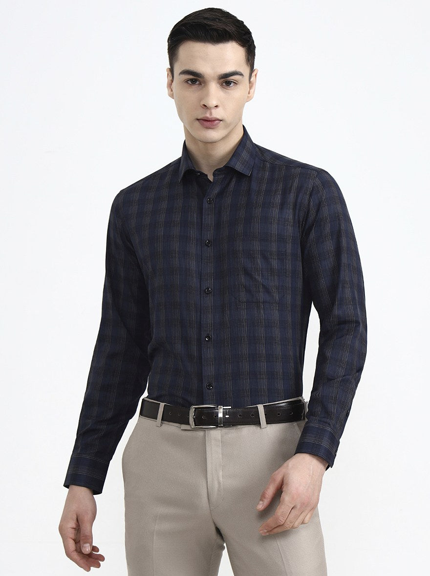 Blue Checked Slim Fit Formal Shirt | Greenfibre