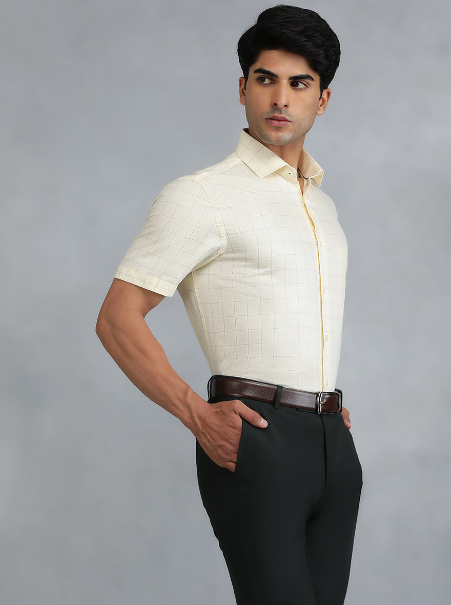 Yellow Checked Regular Fit Formal Shirt | Greenfibre