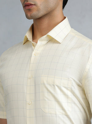 Yellow Checked Regular Fit Formal Shirt | Greenfibre