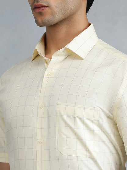 Yellow Checked Regular Fit Formal Shirt | Greenfibre