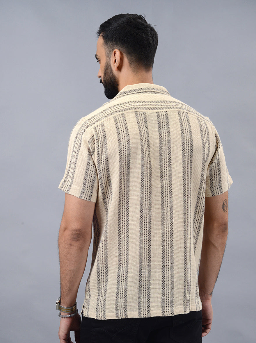 Beige Striped Slim Fit Casual Shirt | JadeBlue