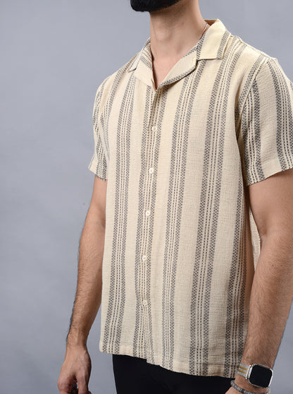 Beige Striped Slim Fit Casual Shirt | JadeBlue