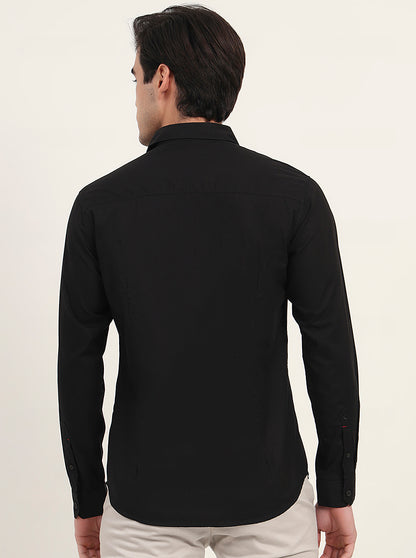 Black Solid Slim Fit Casual Shirt | Greenfibre