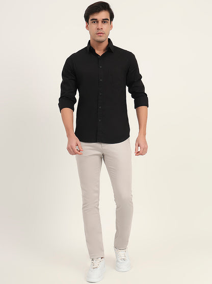 Black Solid Slim Fit Casual Shirt | Greenfibre
