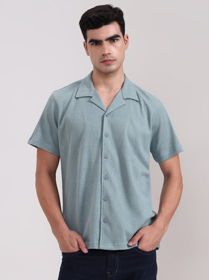 Turquoise Green Printed Slim Fit Casual Shirt | JadeBlue