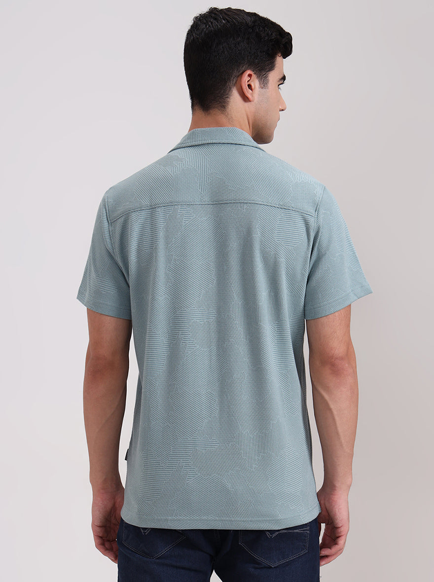 Turquoise Green Printed Slim Fit Casual Shirt | JadeBlue