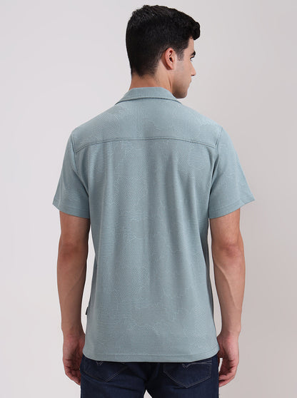 Turquoise Green Printed Slim Fit Casual Shirt | JadeBlue