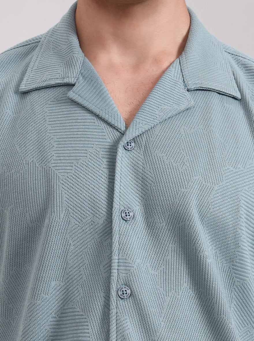Turquoise Green Printed Slim Fit Casual Shirt | JadeBlue
