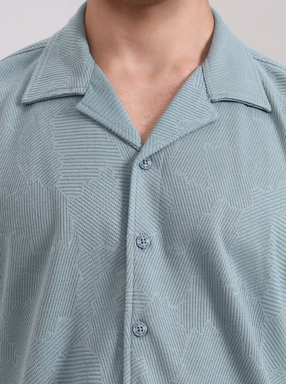 Turquoise Green Printed Slim Fit Casual Shirt | JadeBlue