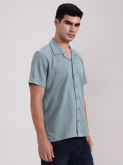 Turquoise Green Printed Slim Fit Casual Shirt | JadeBlue
