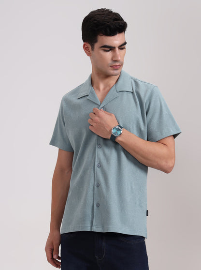 Turquoise Green Printed Slim Fit Casual Shirt | JadeBlue