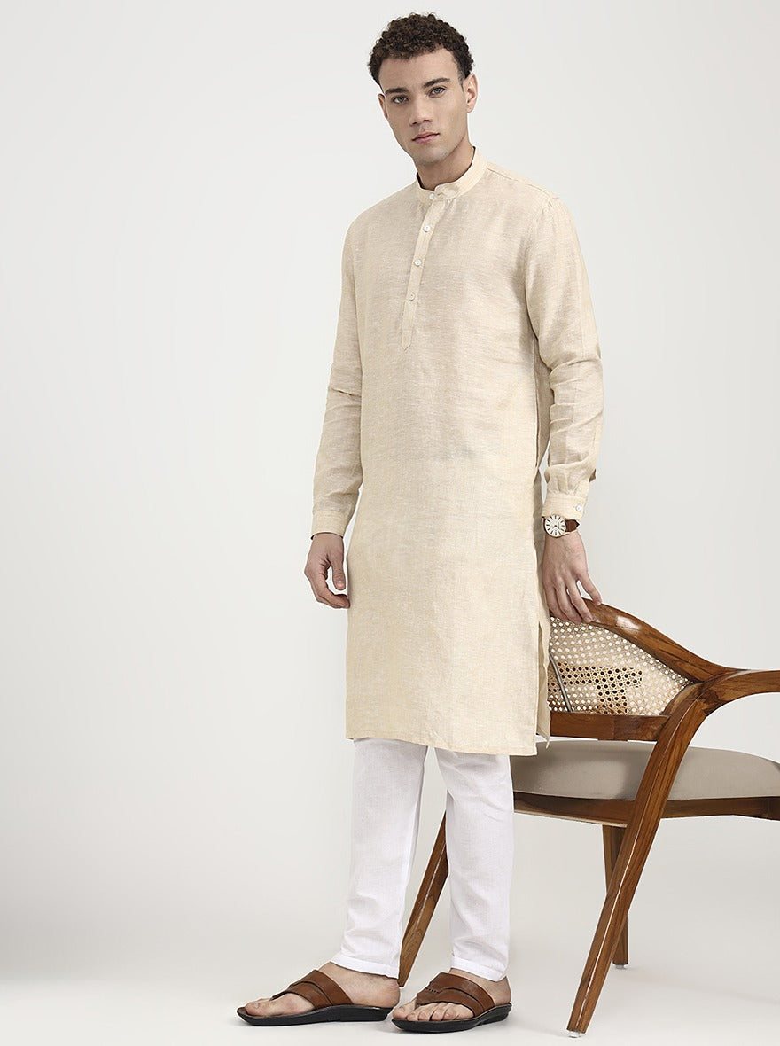 Light Fawn Solid  Modi Kurta | JadeBlue