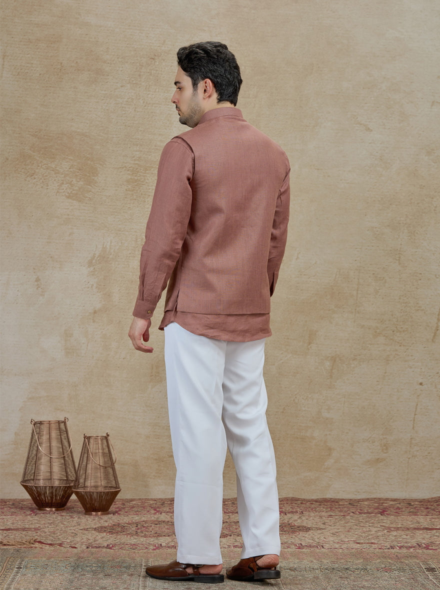 Onion Pink Embroidered Kurta Pajama with Koti | TULA