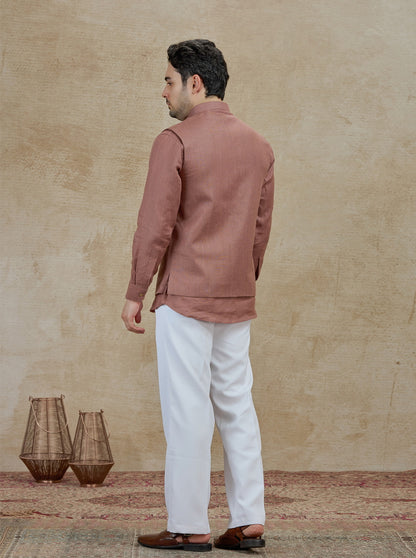 Onion Pink Embroidered Kurta Pajama with Koti | TULA