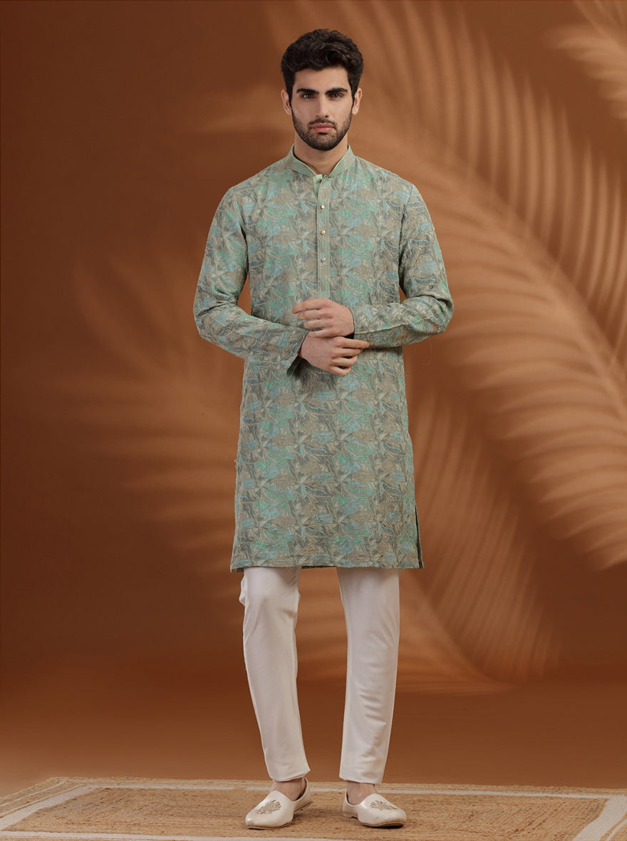Mint Green printed Kurta Pajama | TULA